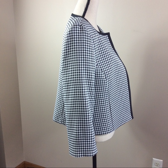Tahari Black And White Gingham Open Front Jacket - Picture 2 of 7